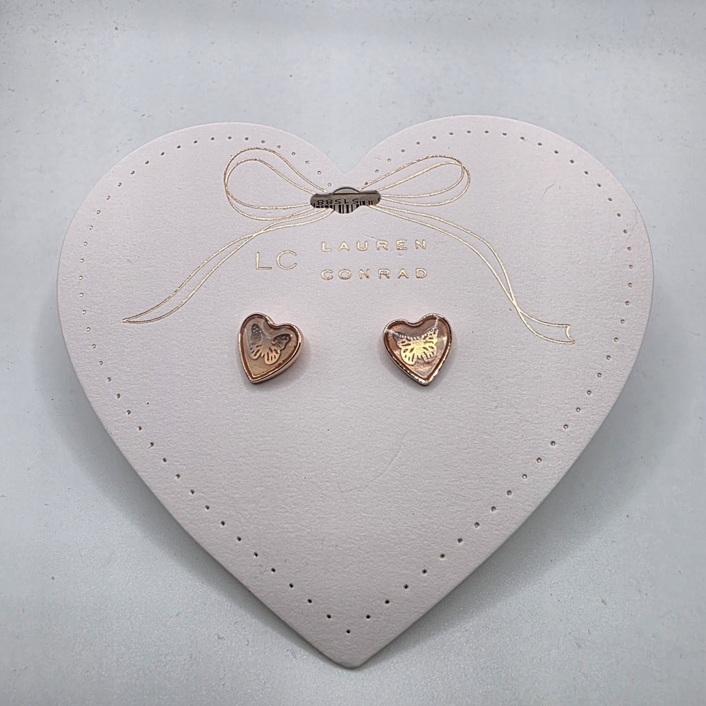 LC Lauren Conrad Butterfly Heart Pierced Earrings Classic NEW Great Gift